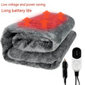 Grey 12V car electric blanket with cigarette lighter plug and temperature control.