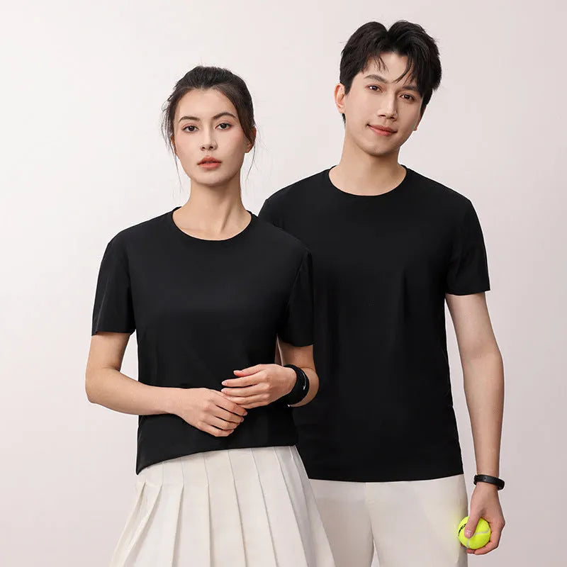 Ice silk quick-drying antibacterial anti-UV solid colour short sleeve T-shirt for teenagers in sky blue