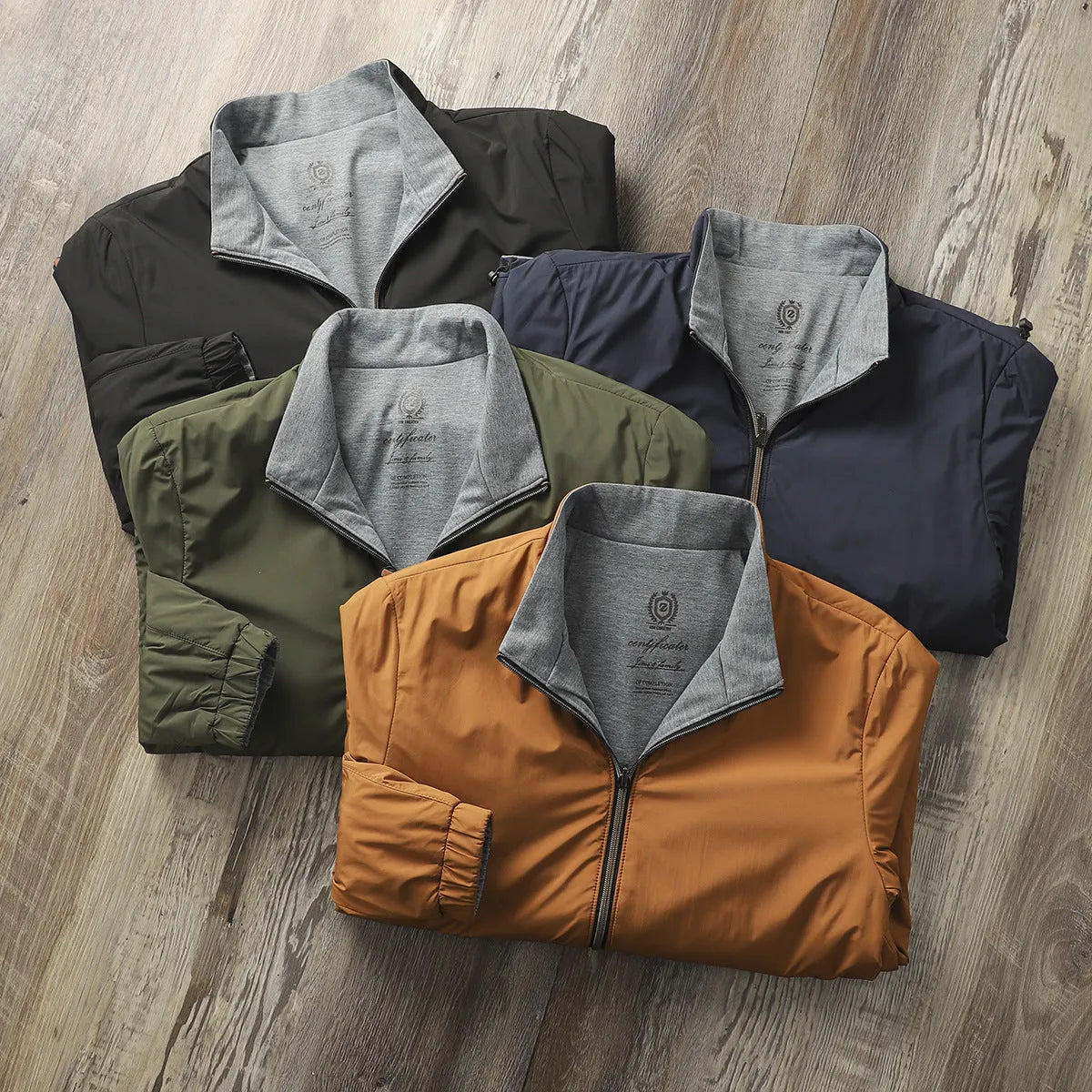 Men's stand collar business casual jacket in chemical fibre blend with cotton lining