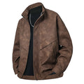 Men's slim fit PU leather coat in loose cut with straight hem and side pockets, shown in black gray colour