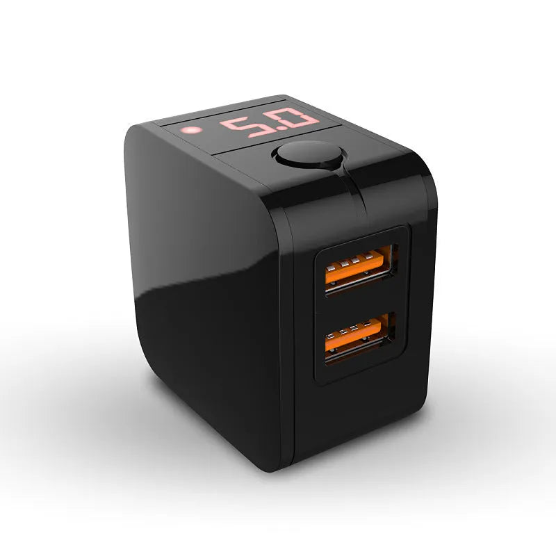 5V 2.4A fast charger with digital display and dual USB ports in black, white, or red colour options