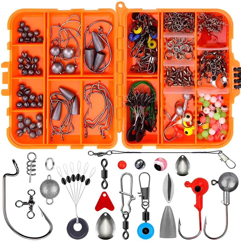 Weihe 257-piece fishing lure and hook accessory set in ABS storage box for Texas, sea and rock fishing