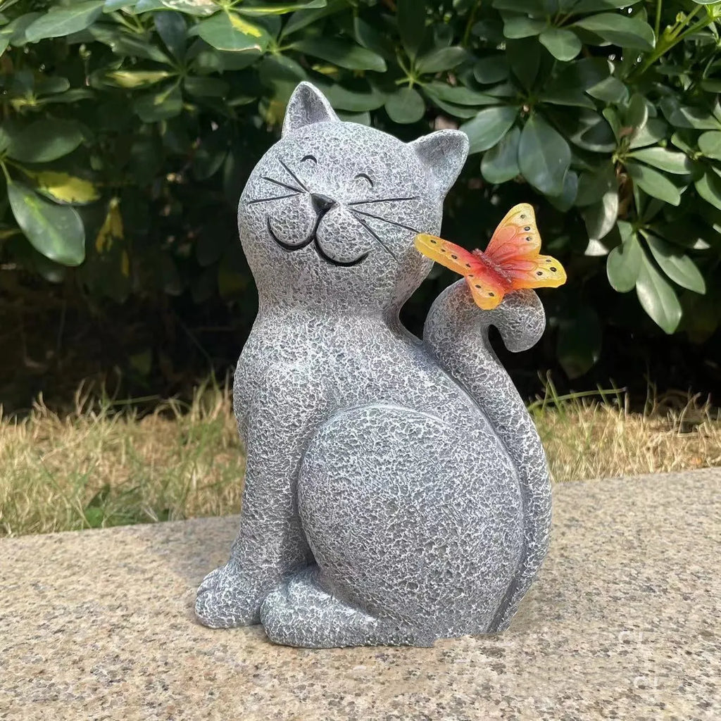 Outdoor solar lamp cute kitten ornament in resin and plastic, size 14x9x21cm