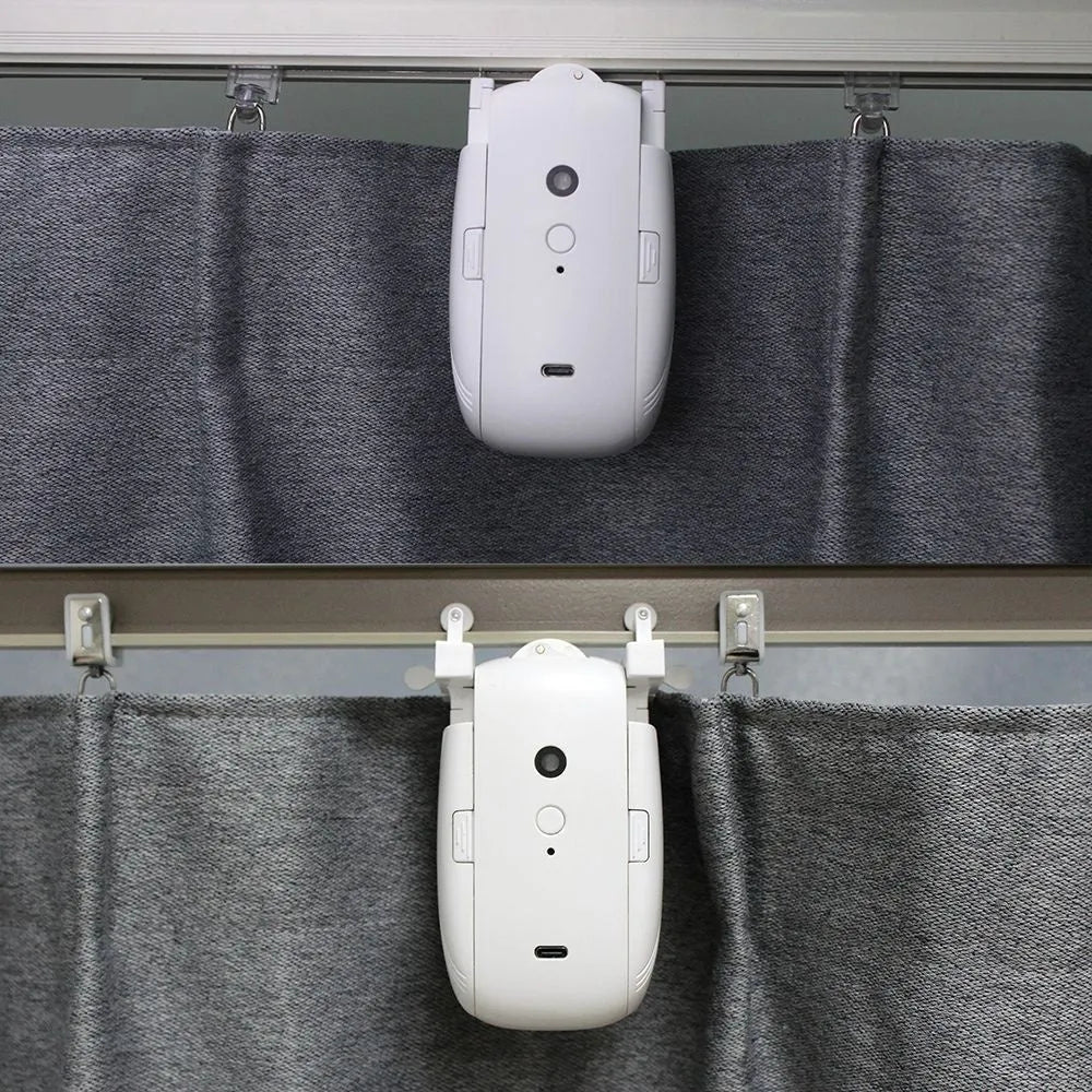 Smart curtain controller with Bluetooth, remote, and solar panel for Roman rod tracks