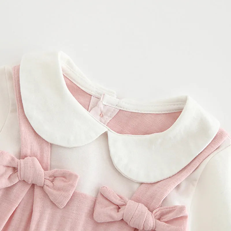 Pink 100% cotton baby embroidered jumpsuit with long sleeves, single-breasted closure, size 73cm