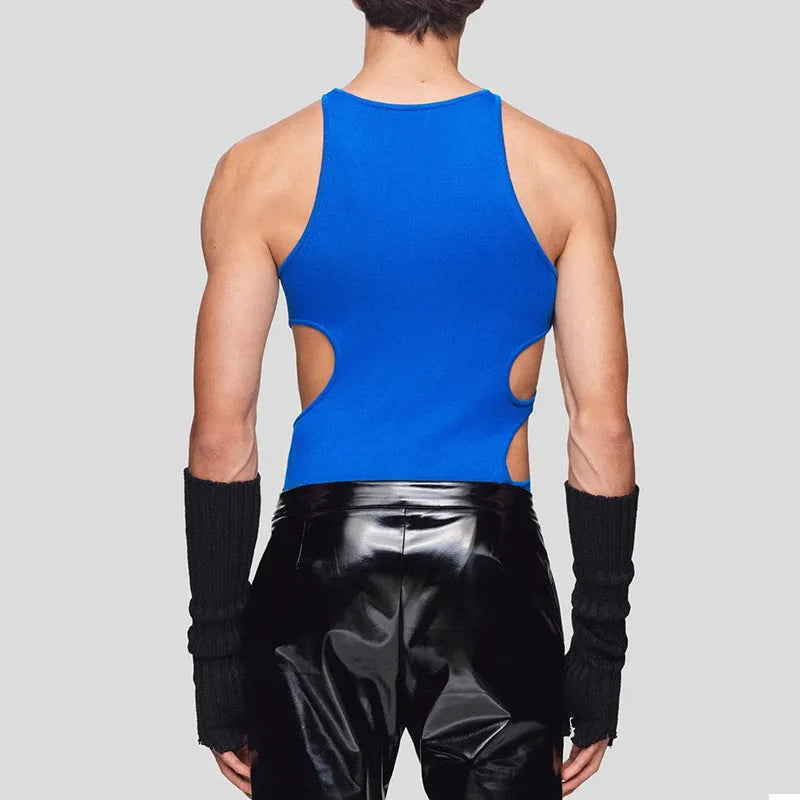 Personalized sling double-shoulder strap hollow knitted vest in black for men
