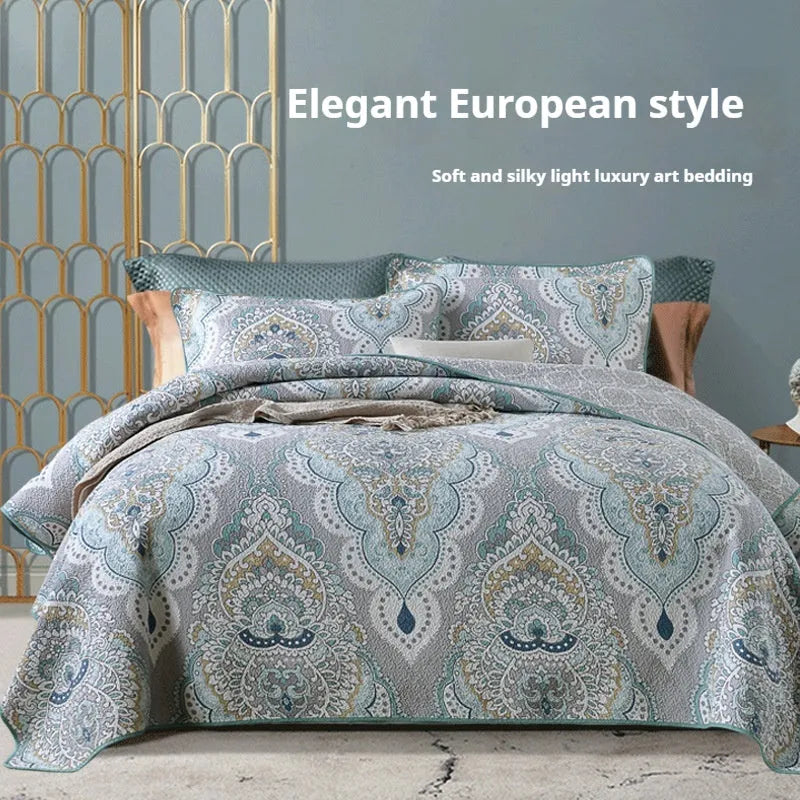 Pure cotton bedspread three-piece set with double-sided geometric patterns for 1.8 metre beds