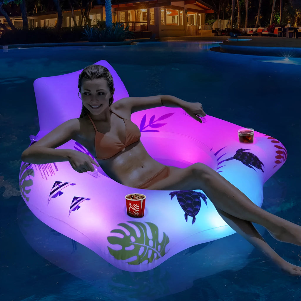 White U-shaped luminous inflatable float recliner on water