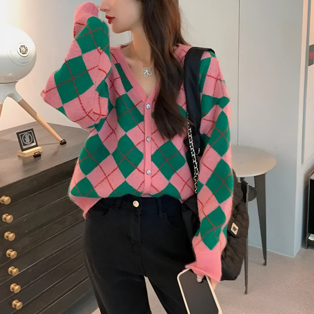 Acrylic knitted casual cardigan coat in macaron colours with regular sleeves