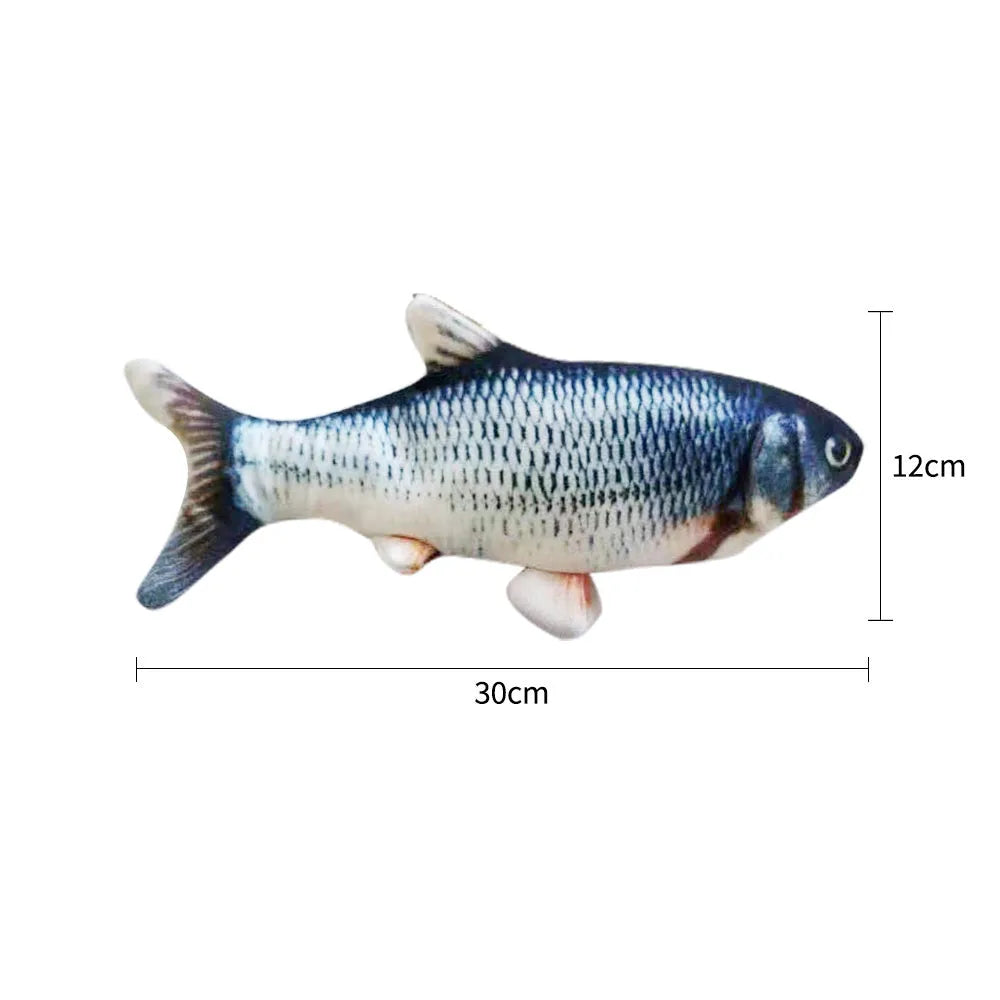 Electric jumping fish cat toy 30cm long with USB cable, multicolour options including carp and clownfish designs