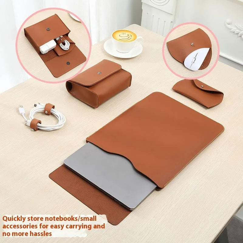 Four-piece Lock Edge imitation leather protective cover set for laptop edges in apricot colour