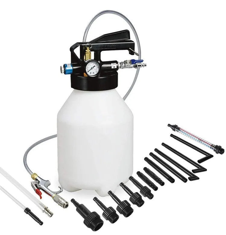 Pneumatic transmission oil changer with tank oil filler component for workshop use