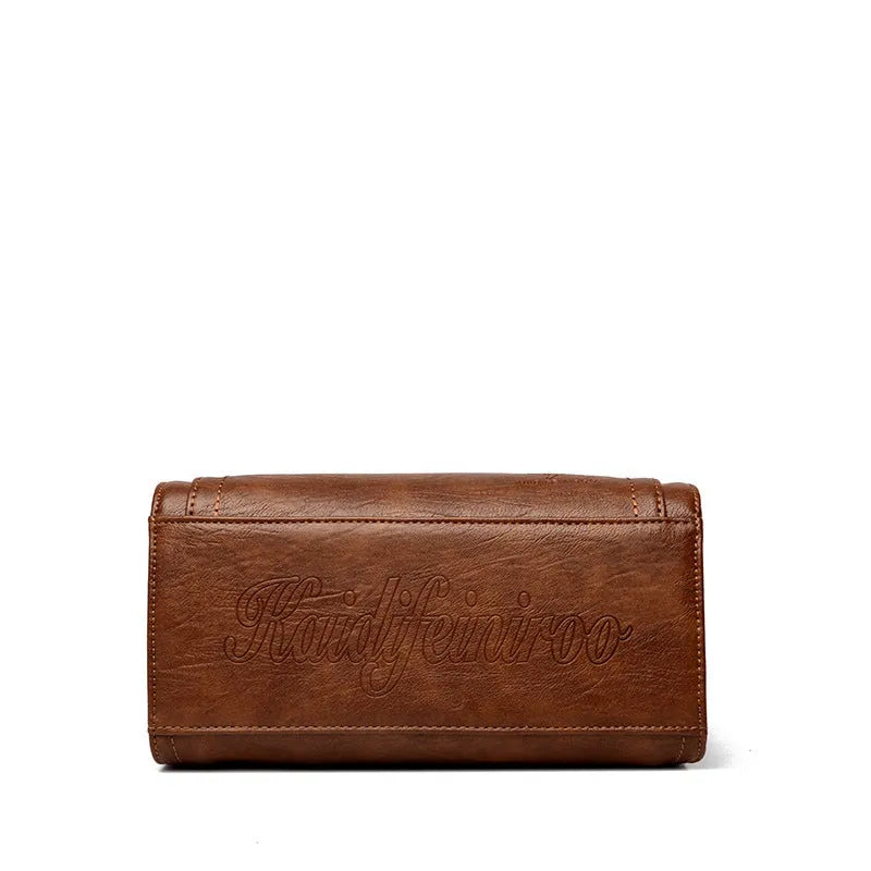 Women's soft PU retro crossbody bag in horizontal square shape with sandwich pocket exterior