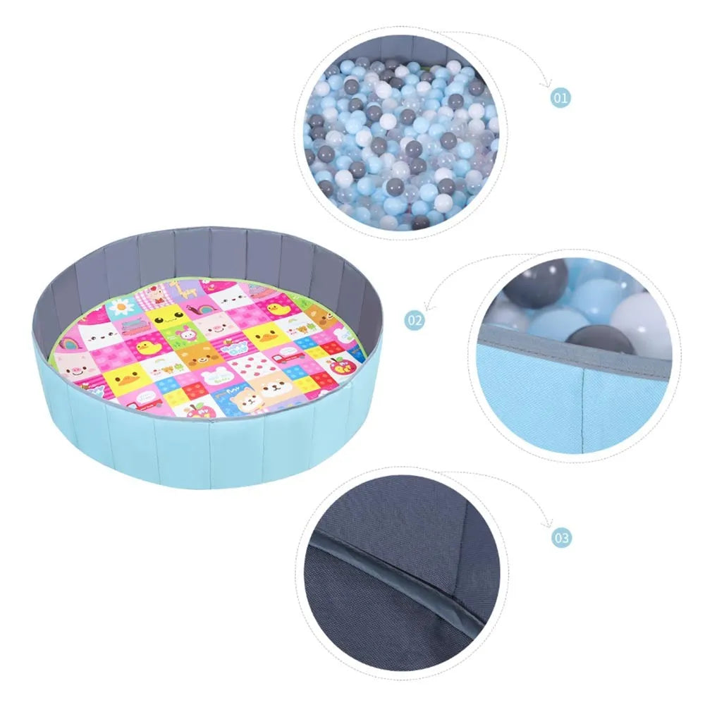 Large kids foldable indoor ball pit pool in Oxford cloth, 100x30cm, blue colour, set up in a playroom