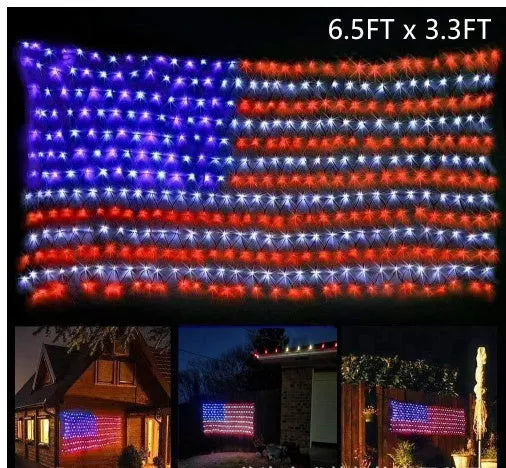 American flag net light, 2 m x 1 m, US flag Net Light colour, festival string grid light with PVC shell and IP44 protection.