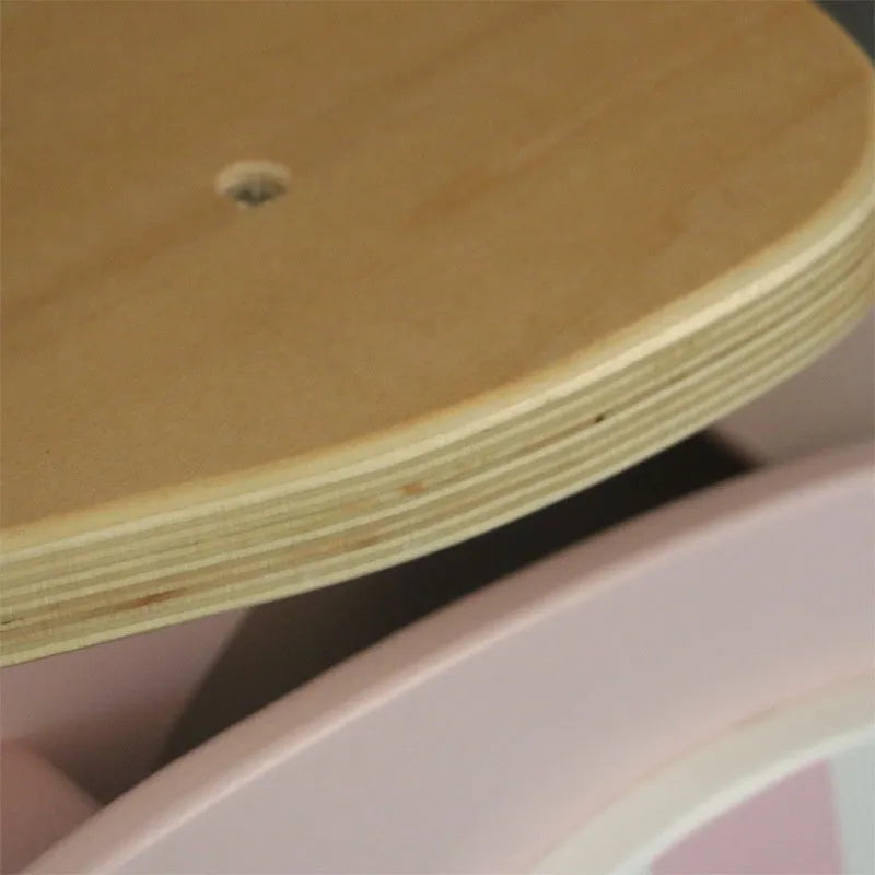 Pink wooden toddler balance scooter on wheels for children aged 1-6 years.
