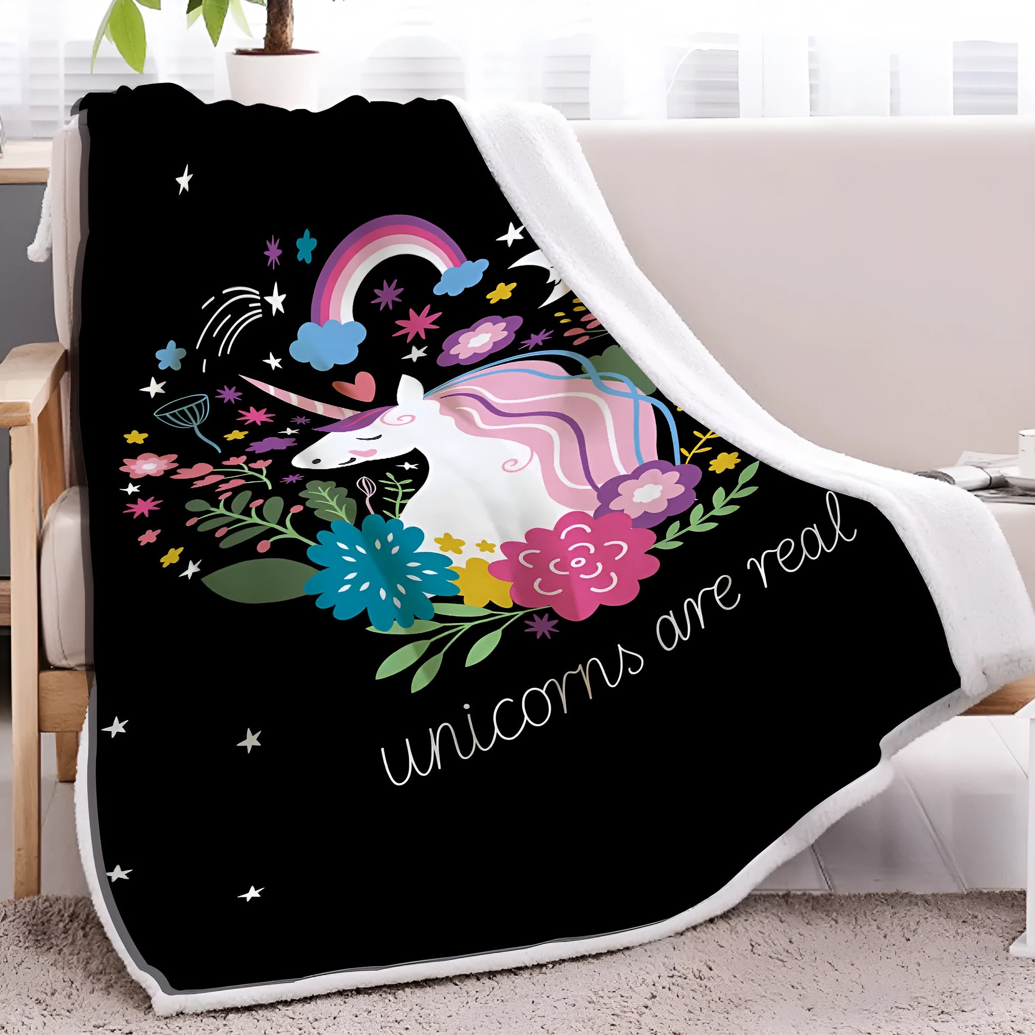 Black Sherpa fleece blanket with lamb wool pattern