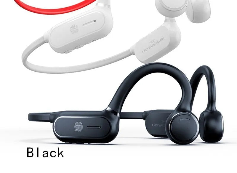 Black or white air conduction Bluetooth wireless earphones with ear-hook design and touch controls