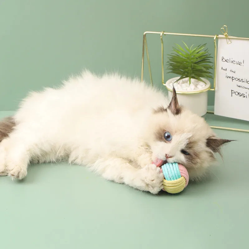 Handmade 5cm plush cotton cat toy in blue powder, green blue, and pink green colours