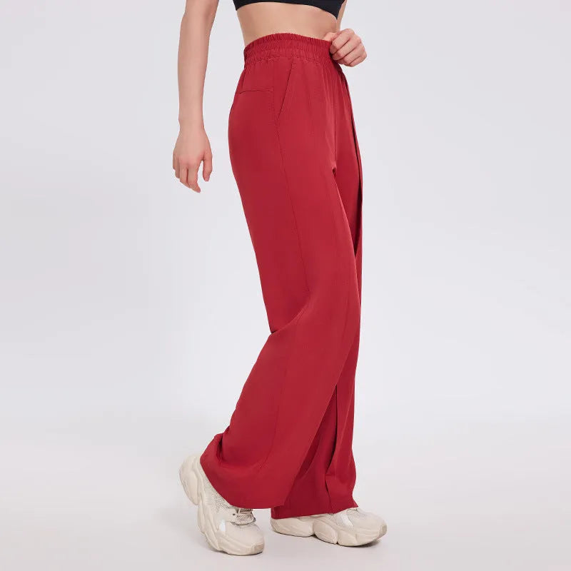 Straight Loose Sports Women's Wide-leg Pants Fitness Trousers Mid Waist Polyester Moisture Wicking Casual Trousers Black Bordeaux Red Dark Gray S M L XL Female