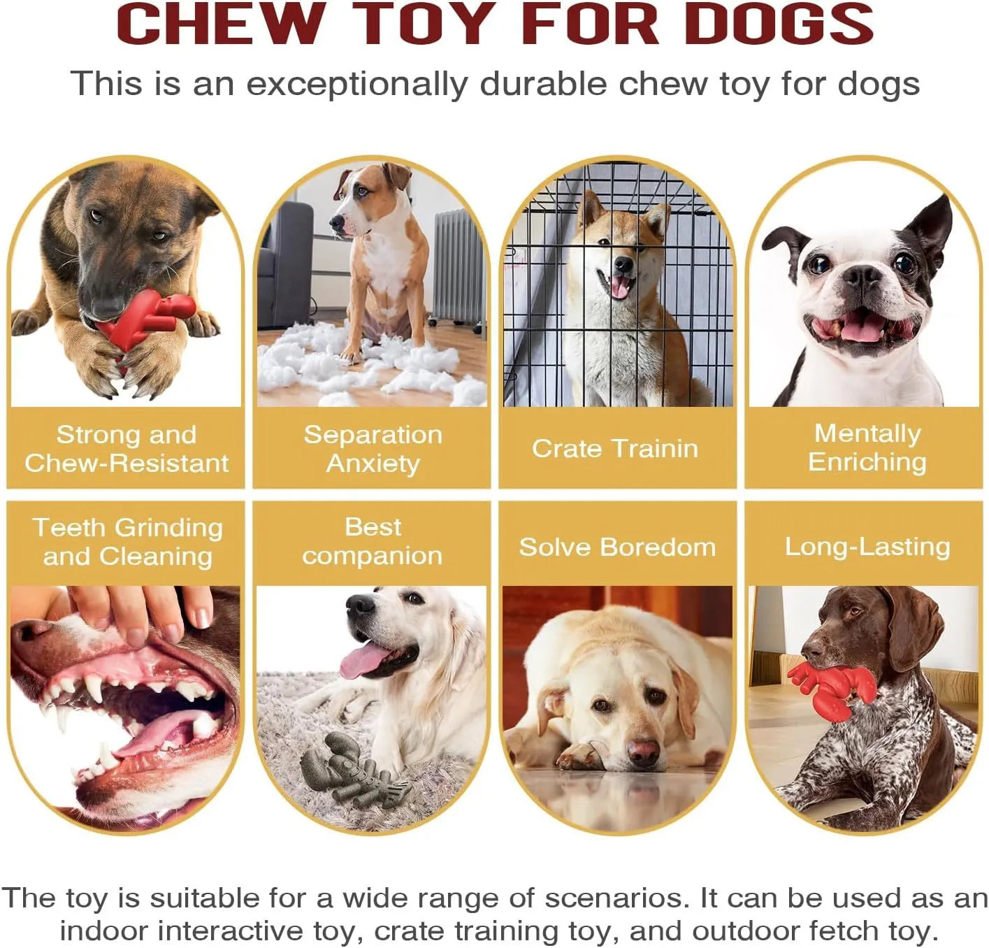 Red dog chew toy for aggressive chewers measuring 170mm long for large breed dogs