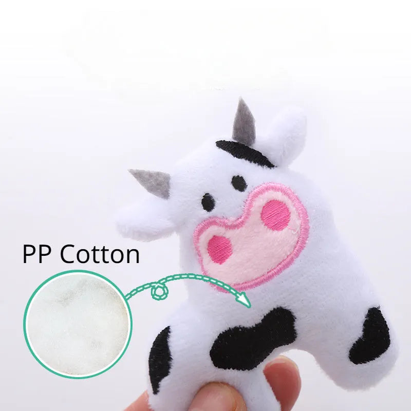 Plush cat toy in cow, crocodile or parrot shape with catnip filling for interactive play