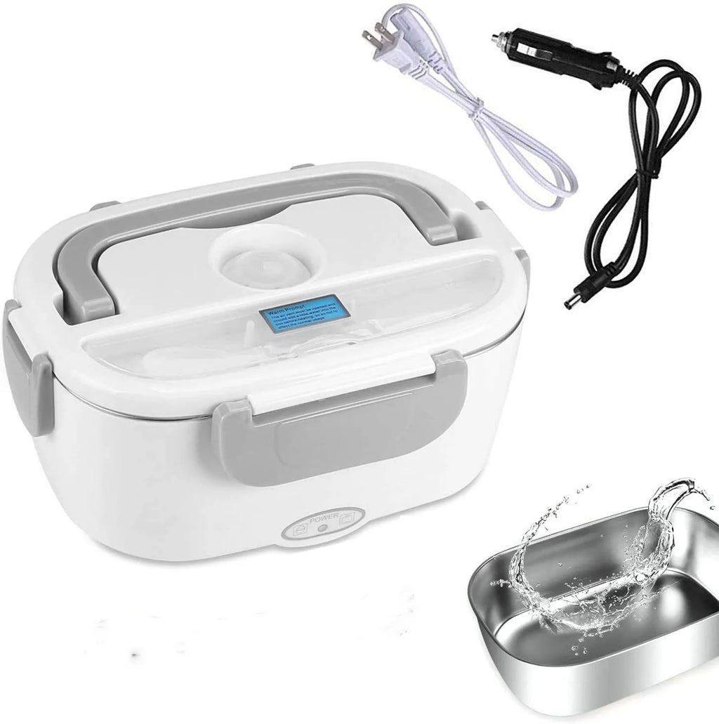 Grey dual-power electric lunch box with 1.1 litre capacity for car and home use.