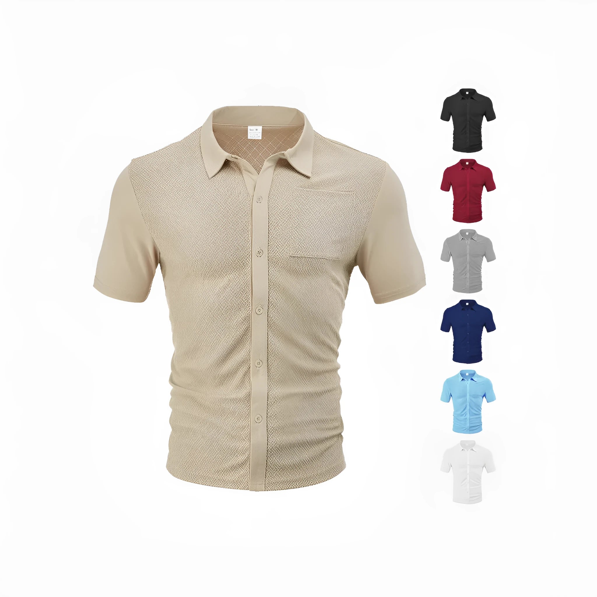 Loose fit polyester lapel cardigan in light blue, short sleeves, jacquard knit texture
