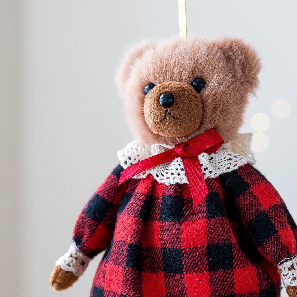 Princess bear and gentleman bear couple plush doll set with cotton plaid suit styling