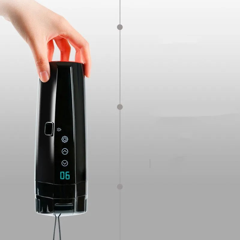 Black ABS and stainless steel electric car warm water cup with charging cable, 400ml capacity, 22cm height