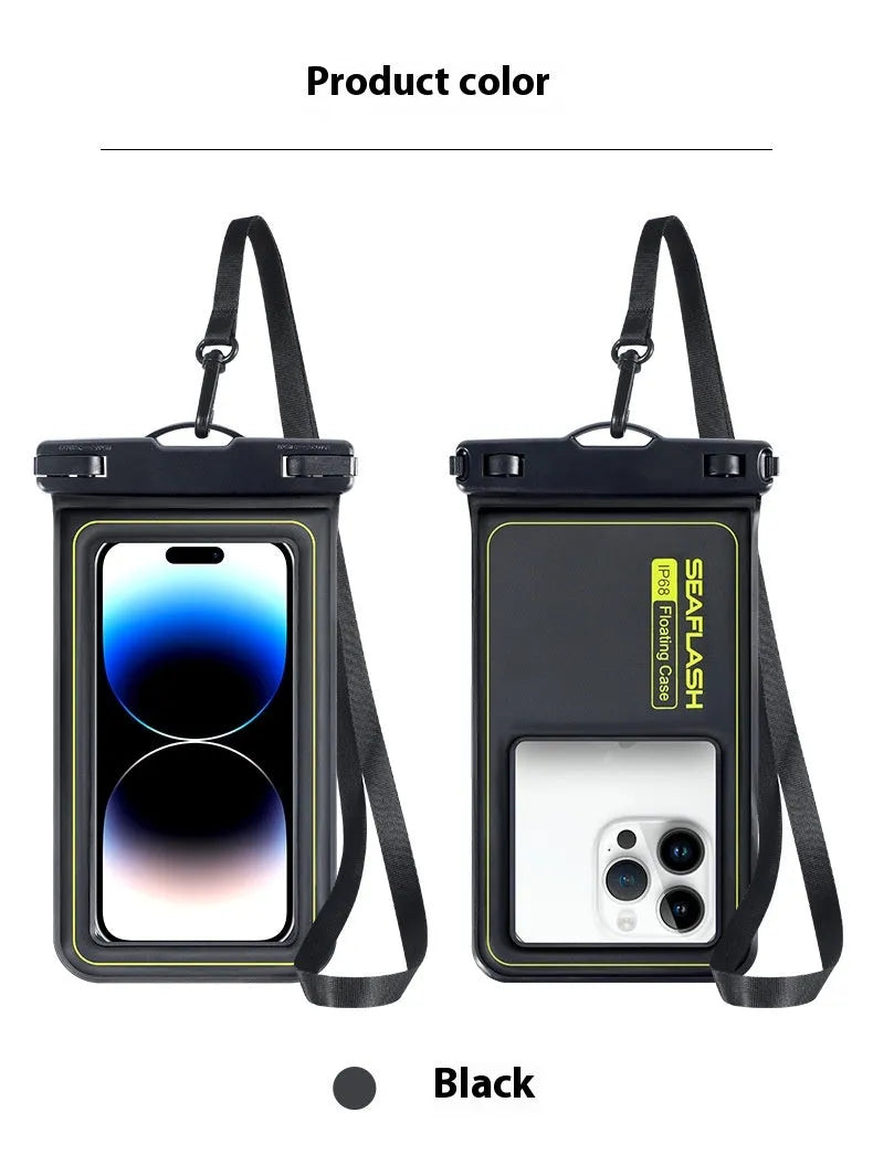 Floating PVC sponge waterproof phone bag for swimming, 6.8 inch capacity, solid colour, medium size