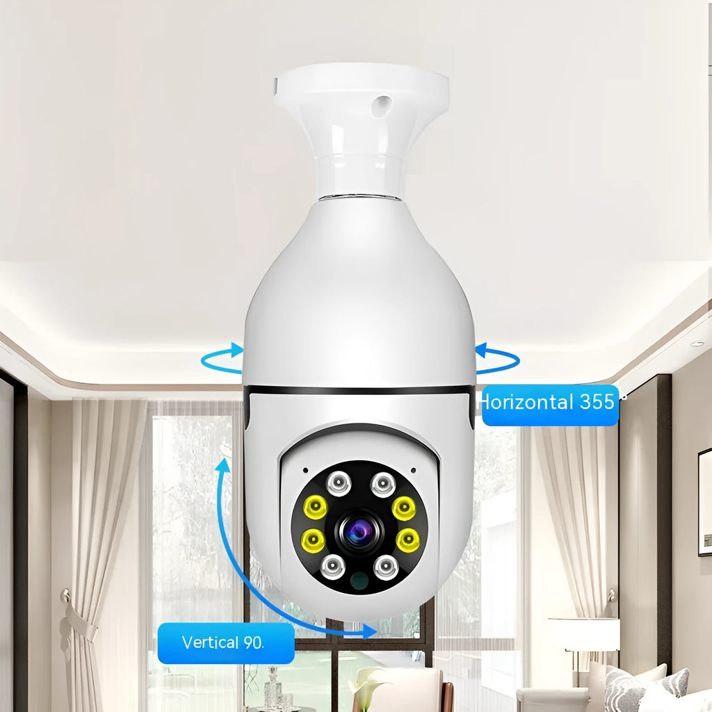 Wireless wifi security bulb camera with 1080p definition and full colour night vision in compact design