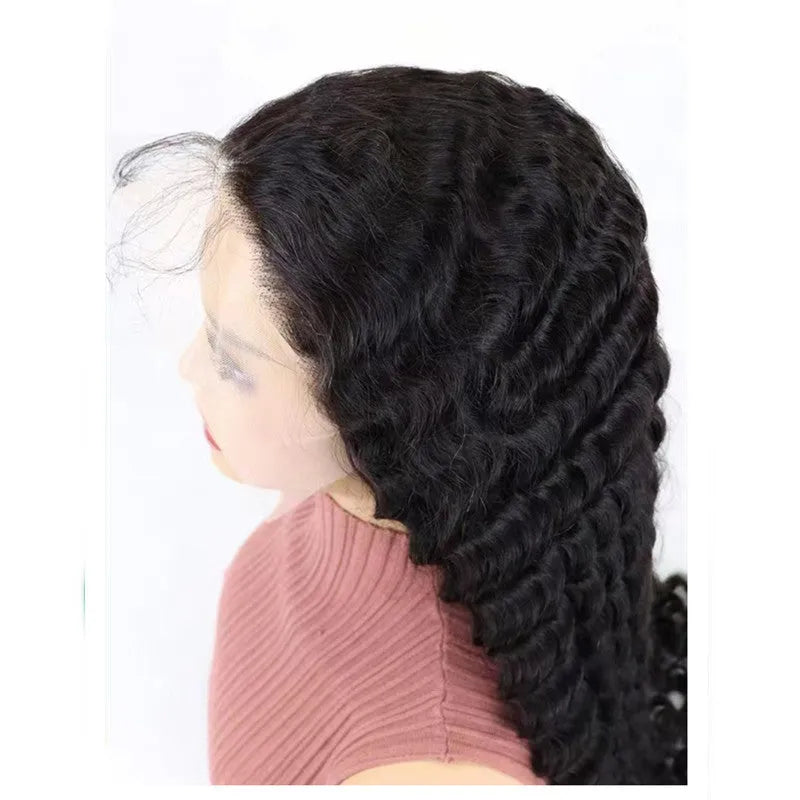 Solid colour human hair half lace wig shown in one of the available lengths between 18 and 34 inches.