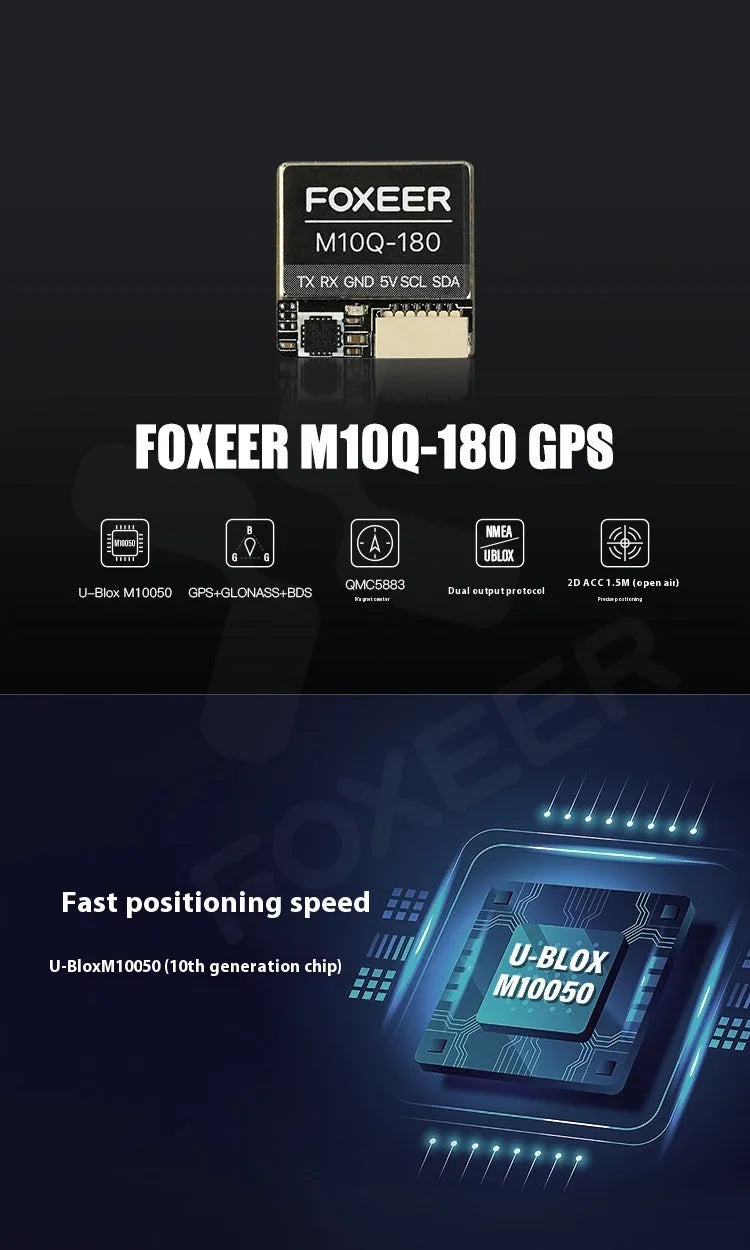 Foxeer M10 Q180 GPS FPV black crossing machine with compass, compact size under 30cm
