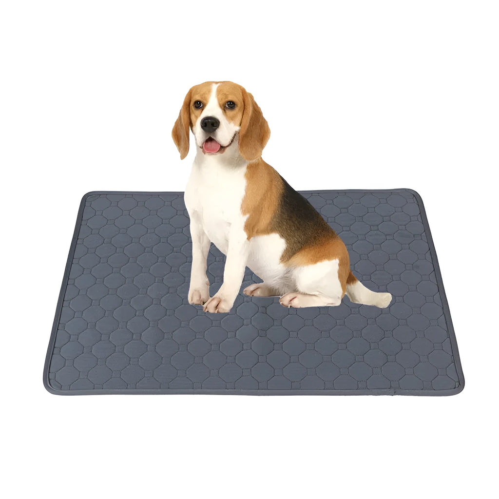 Pet Parents washable dog pee pads in grey and khaki colours, measuring 18x24 inches.