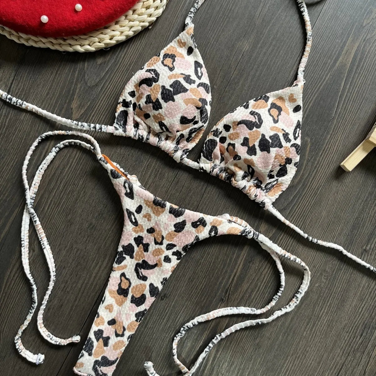 Women's printed nylon bikini swimsuit with cotton lining in briefs style