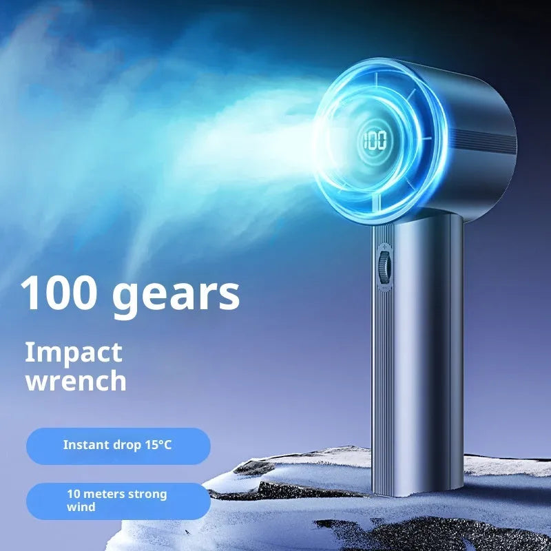 Portable USB rechargeable handheld fan in white with plastic blades and knob control
