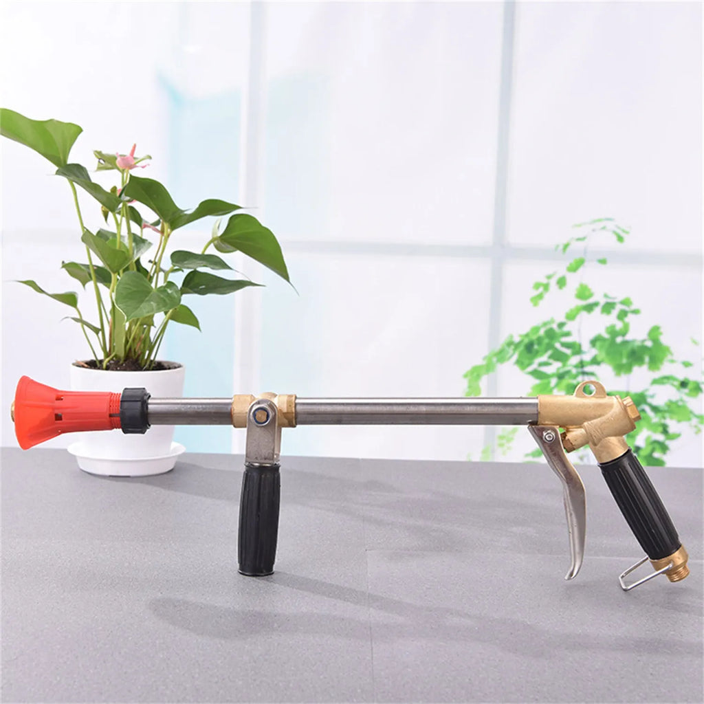 Adjustable high-pressure agricultural spray gun with submachine gun style design for pesticide spraying