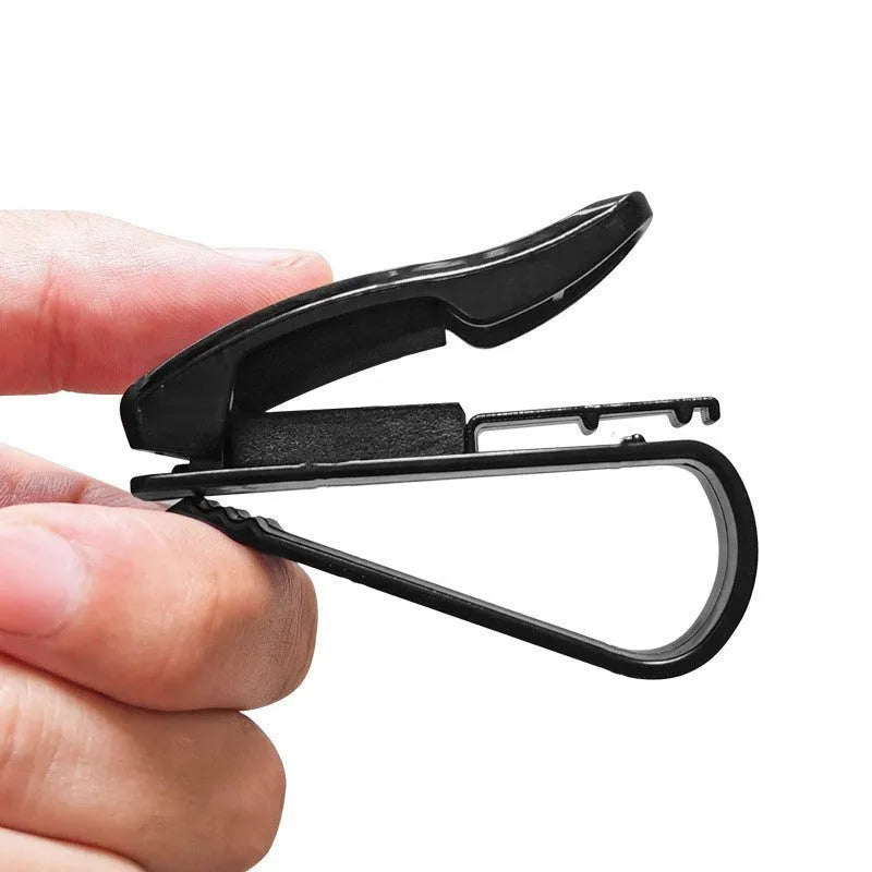 Black plastic multifunctional clip for car sunshades to hold glasses and cards