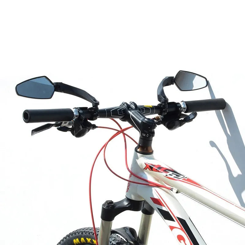 Black bicycle rearview mirror with rotatable design measuring 210x102.5mm