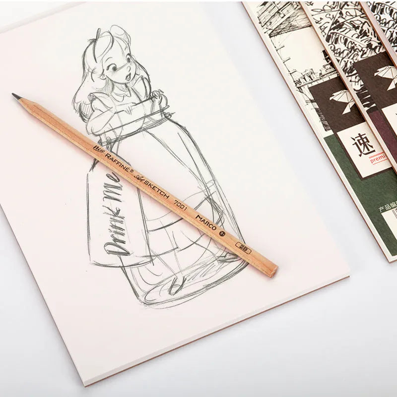 A4 format sketchbook with coil binding and open pages, showing heavy-weight drawing paper.