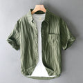 Men's pure cotton casual shirt in Japanese style with short sleeves and loose fit