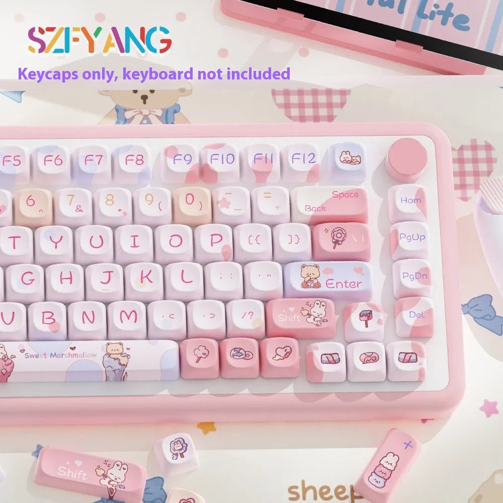 Sweet Cotton Candy coloured PBT keycap set for mechanical keyboards showing pink and blue design