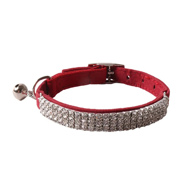 Soft flocking cat collar with elastic buckle in six colour options including pink, black, red