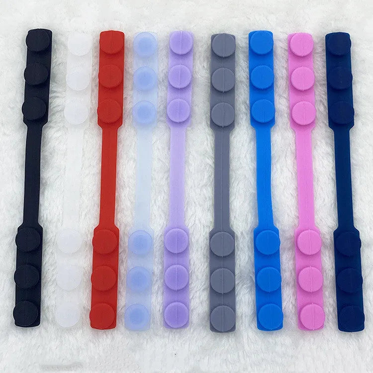 Silicone elastic cord extension strap 1.5cm width in grey, red, black, and blue on white background