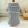 Striped cotton and linen two-legged pet pajamas for dogs and cats in pink, blue, or black and white, sizes XS to XL