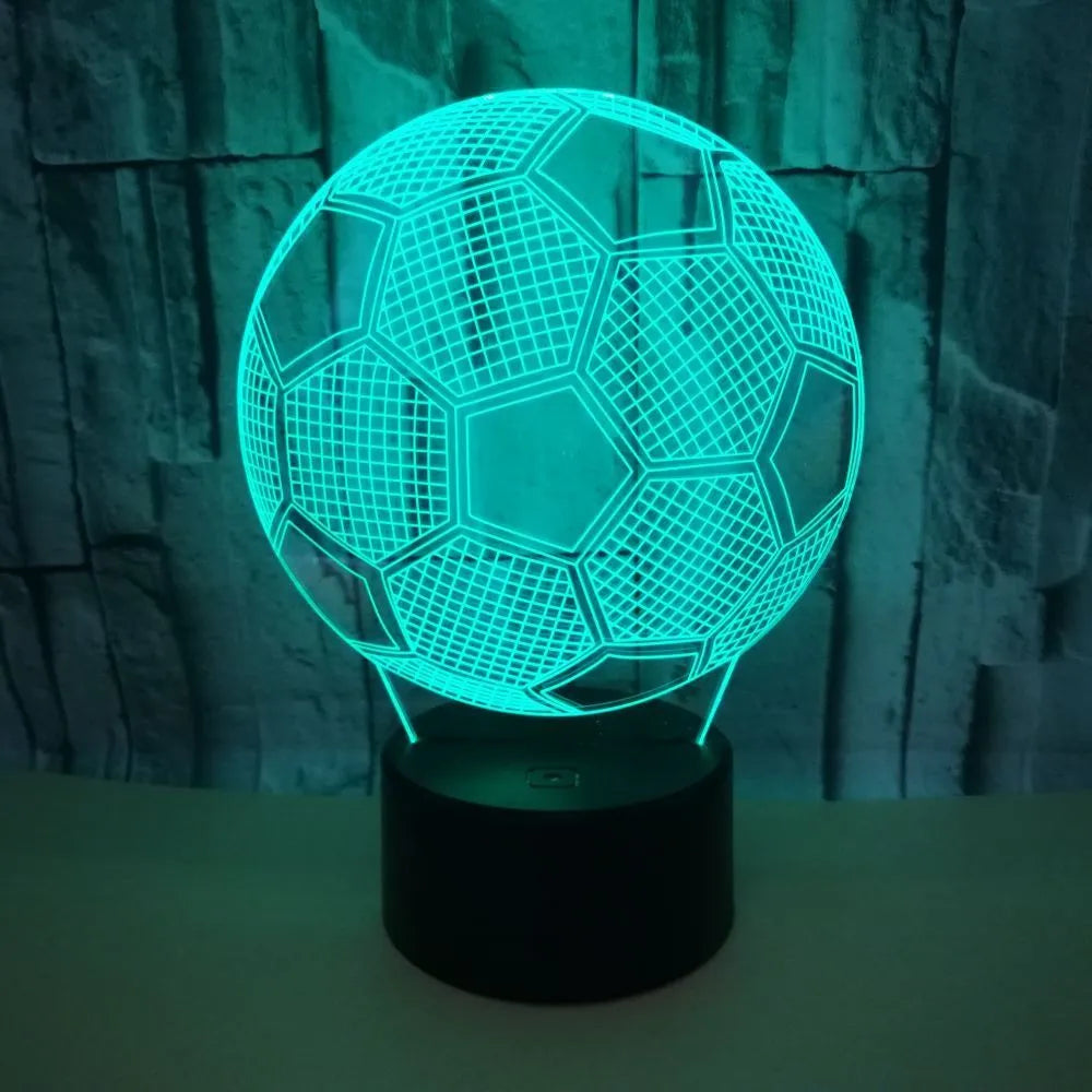 3D football shaped night light displaying multiple colours with touch control and USB power connection