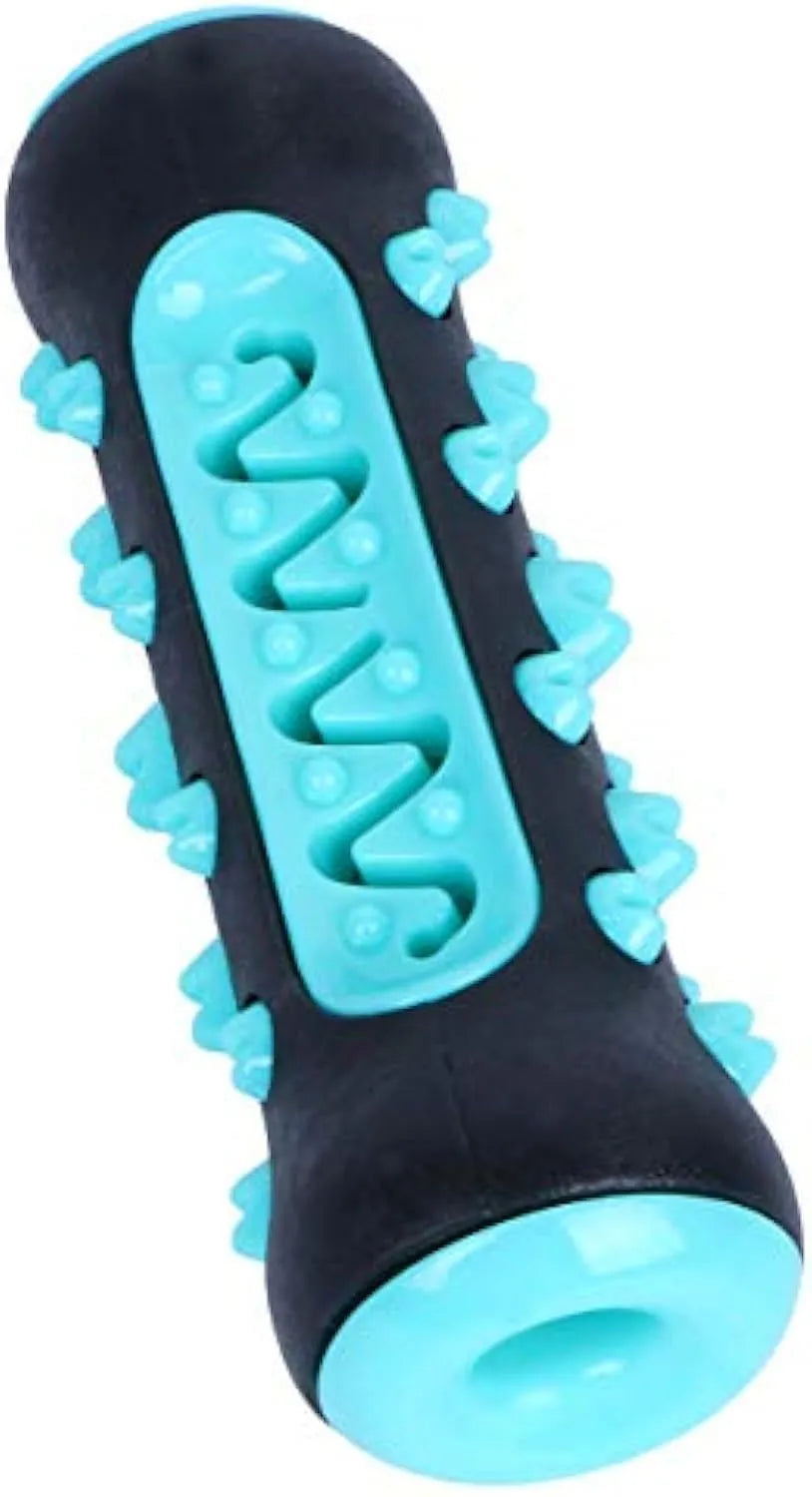 Natural rubber dog toothbrush chew toy for dental cleaning in blue green yellow or black colours