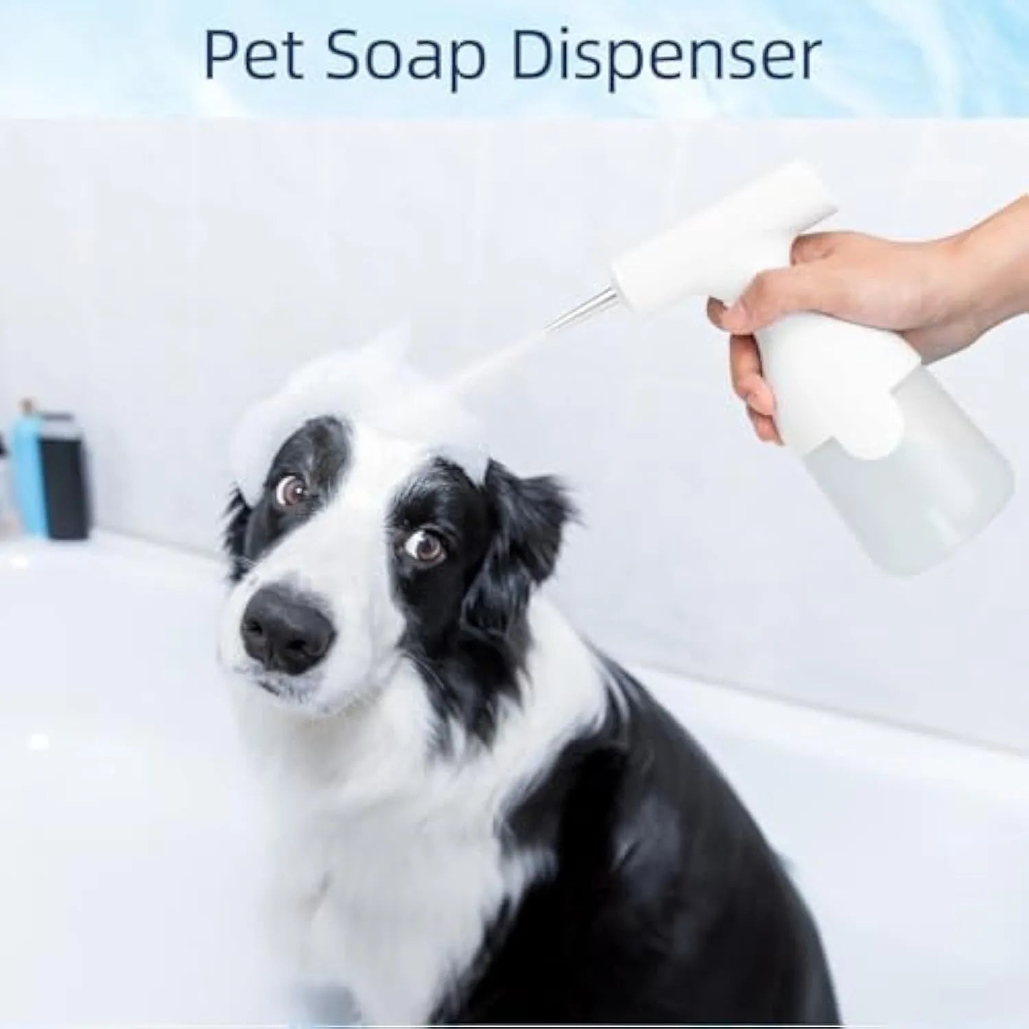 White electric foam soap dispenser with two nozzles and a USB charging cable for pet and home cleaning.
