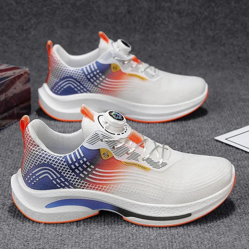 Men's low-top sneaker with a rotating buckle closure and breathable mesh lining on a rubber sole.